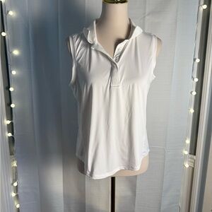 White Fitted Polo Tank Top with Buttoned Neckline
